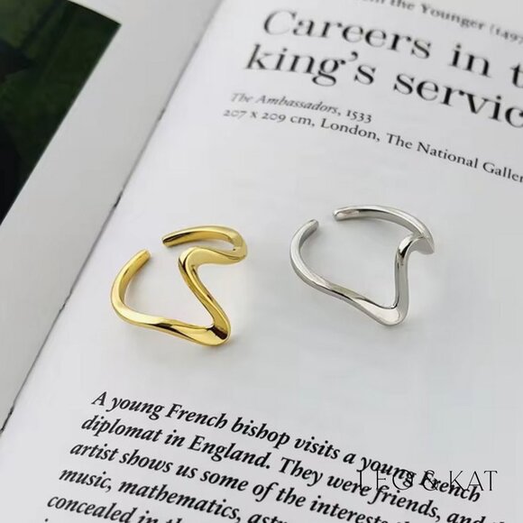 Wavy Adjustable Ring in Gold & Silver. 925 Sterling Silver. #1099 - Picture 1 of 6